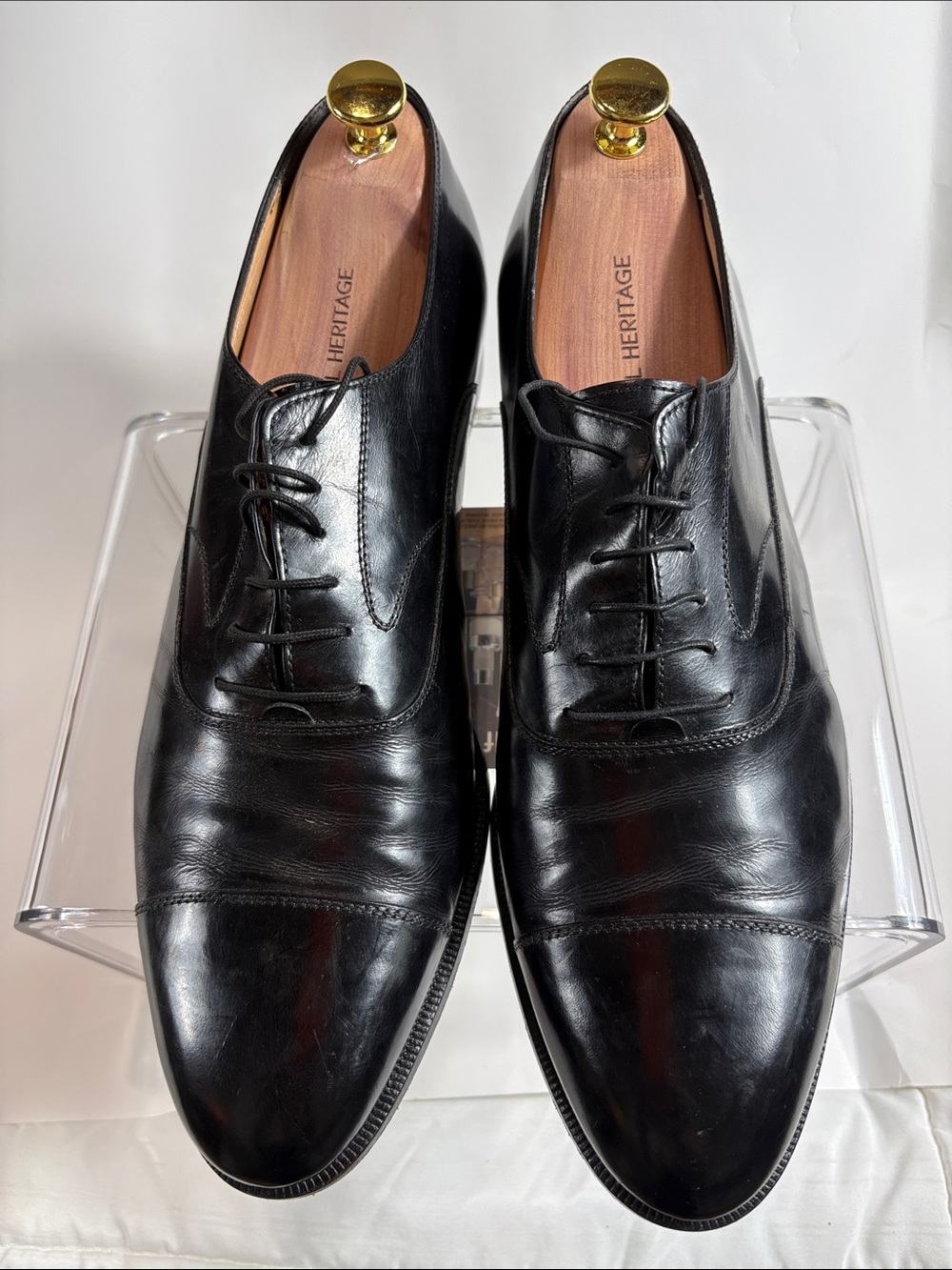 Salvatore Ferragamo Black Leather Cap-Toe Oxford Dress Shoes
